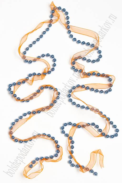 Бусы на нитке "С лентой" 1,8 м (SF-3521) голубой