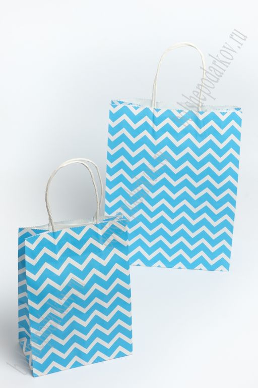 Пакет крафтовый с рисунком "Зигзаг" 21*27*11 см (12 шт) SF-7173, голубой
