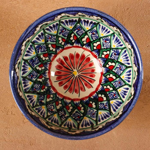 Бульонница узбекская Риштанская Керамика «Цветочная», 550 мл, d=15 см, синяя