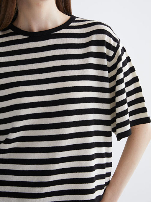 Bisiklet Yaka ?izgili Kad?n Triko Kazak