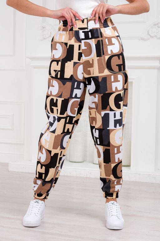 Брюки женские из футера Забава бежевая буква - Амадэль фото 5