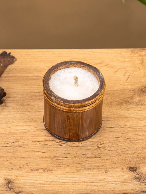Свеча в бамбуке, 7×7×6 см, 100 мл, бежевая
