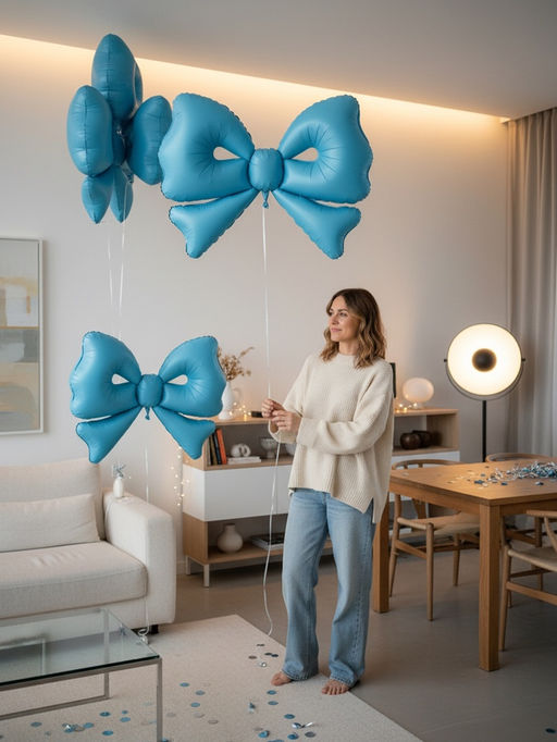 Воздушный шар фольгированный 50" "Бант" цвет голубой  матовый