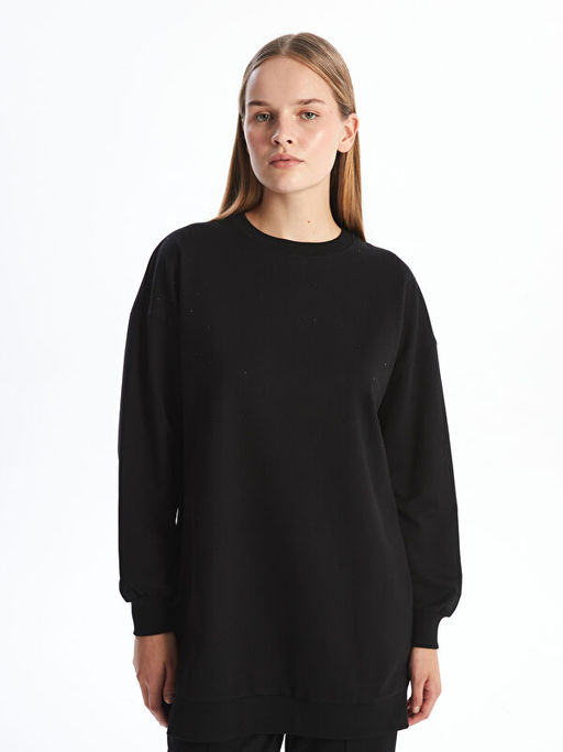 Bisiklet Yaka Parlak Ta?l? Kad?n Sweatshirt Tunik