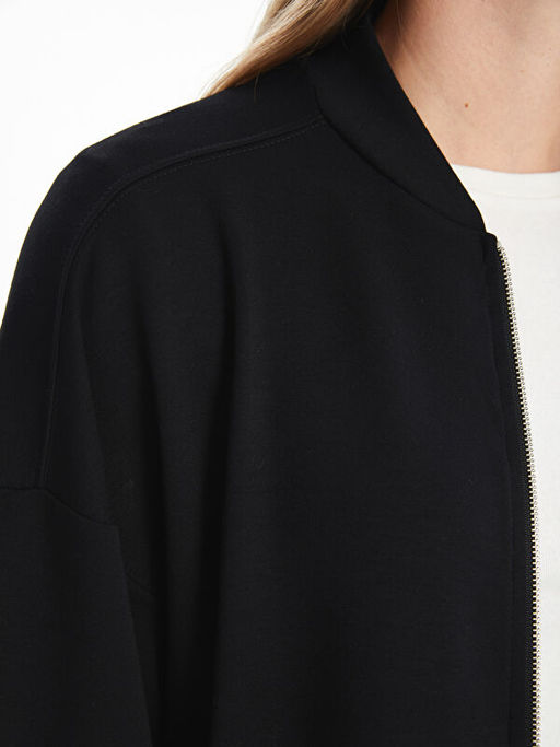 Kolej Yaka Oversize Kad?n Fermuarl? Sweatshirt