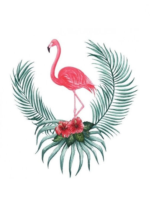 Алмазная мозаика без подрамника "Фламинго с папоротником", 15х20 см