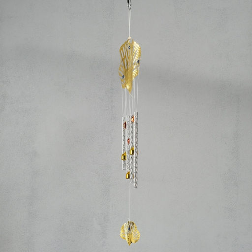 Музыка ветра от сглаза металл «Лист Назар», 4 трубки и 3 колокольчика, 2.5×23.5×67 см