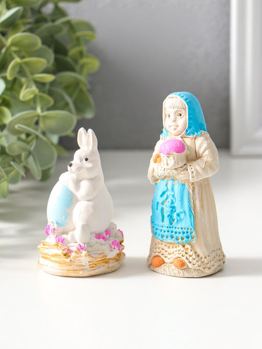 Набор фигурок пасхальных 2 шт. К празднику, девушка 9?4 см, заяц с яйцом 8?4 см