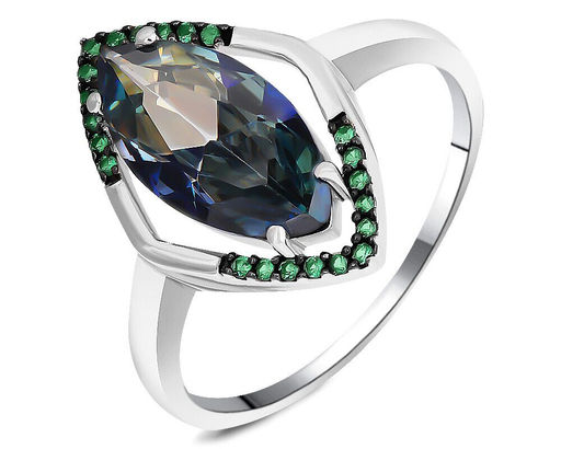 Кольцо, мистик кварц синий , наноизумруд, Камея