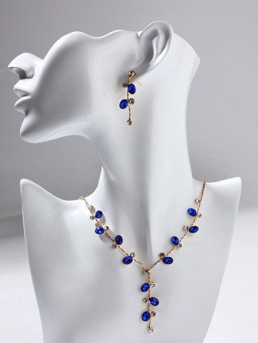 Набор 2 предмета: серьги, колье Изумление цветение, цвет сине-белый в золоте, 42 см