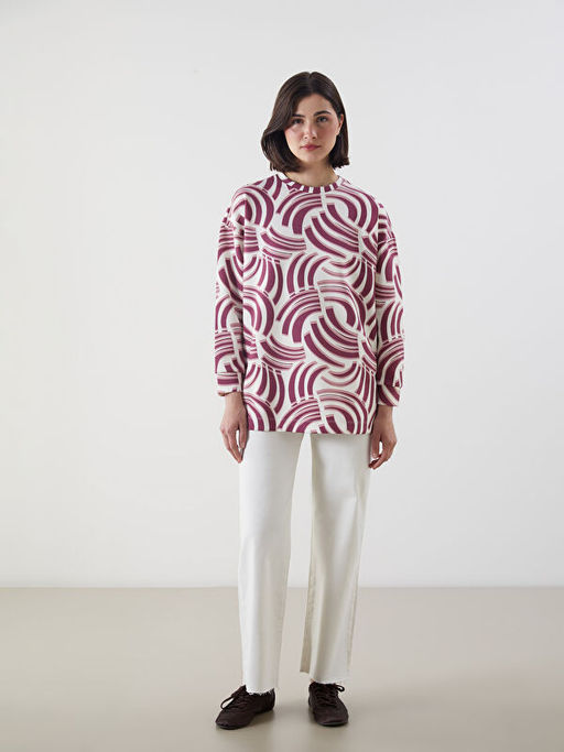 Desenli Oversize Kad?n Sweatshirt Tunik