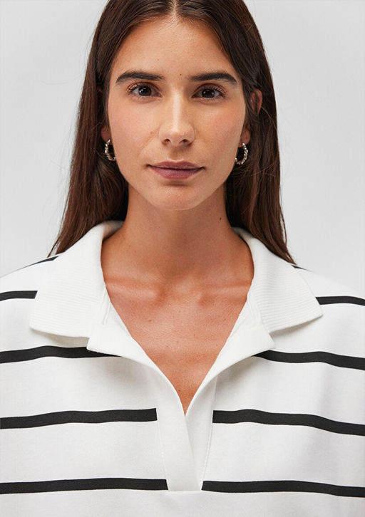 Siyah Cizgili Polo Yaka Sweatshirt - Mavi фото 6