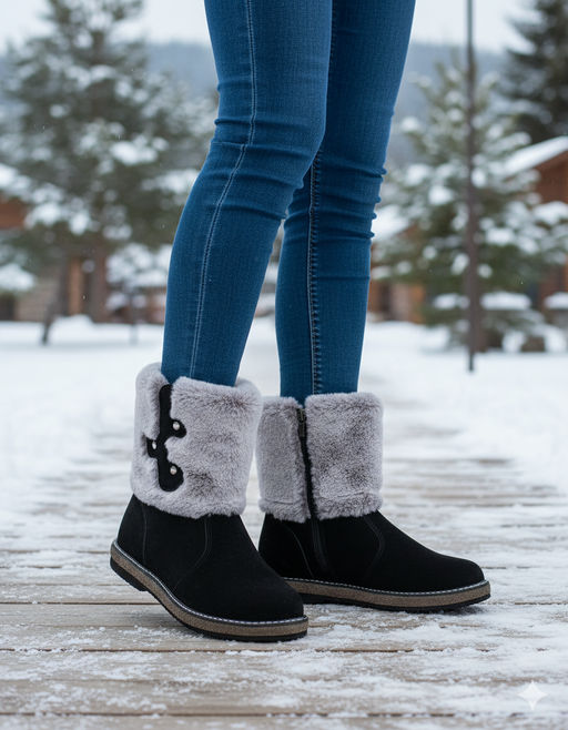 Унты женские на войлочной подошве. Черн., Замша. иск. Шиншилла. Короткие. Молния - Рошва фото 11