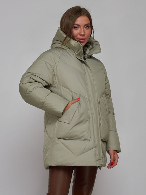 Зимняя женская куртка модная с капюшоном светло-зеленого цвета 52362ZS - HULDLUCK фото 10