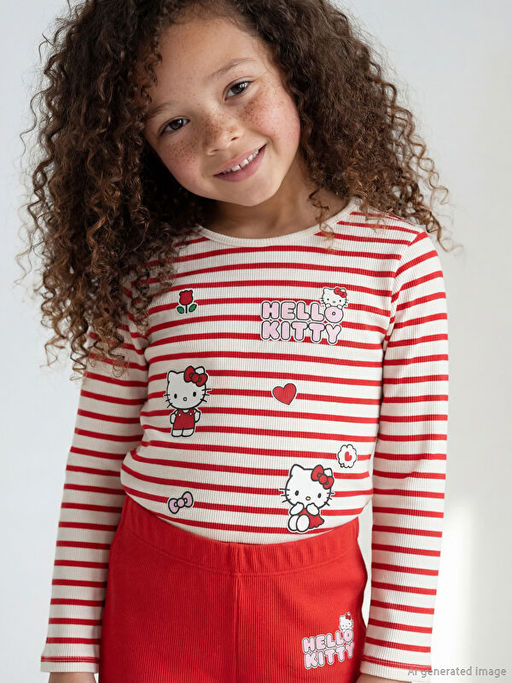 ?izgili Hello Kitty Bask?l? K?z ?ocuk Ti??rt