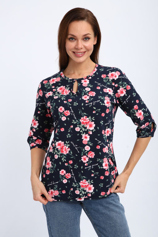 Кофта женская из футера 2-н Анфиса цветы на синем