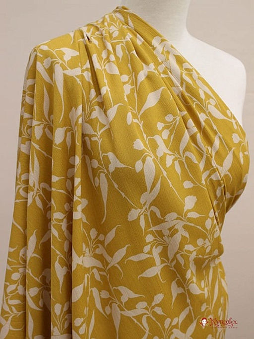 Креп-вискоза с эфф. жатости Лелея цв.горчичный, ш.1.41м, вискоза-100%, 120гр/м.кв - Купава фото 2