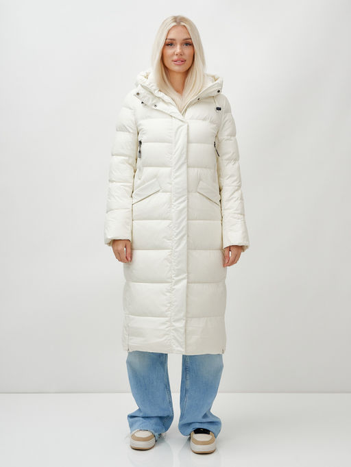 Пальто утепленное стеганное зимнее с капюшоном женское бежевого цвета 9610B - Mtforce фото 6