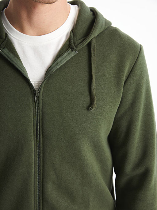 Kap??onlu Uzun Kollu Erkek Kal?n Fermuarl? Sweatshirt
