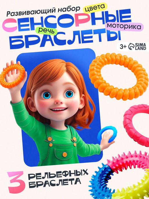 Развивающий набор «Сенсорные браслеты», 3 браслета, 3+