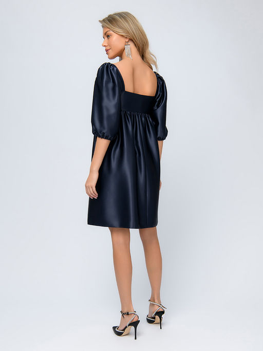 Платье синего цвета длины мини с рукавами 3/4 и фигурным вырезом - 1001dress фото 6
