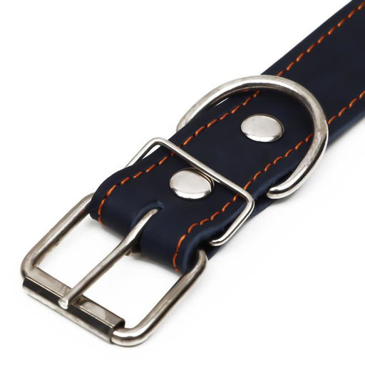 Ошейник кожаный на синтепоне, безразмерный, 71 х 3,5 см, ОШ 29-62 см, синий - Пижон фото 4