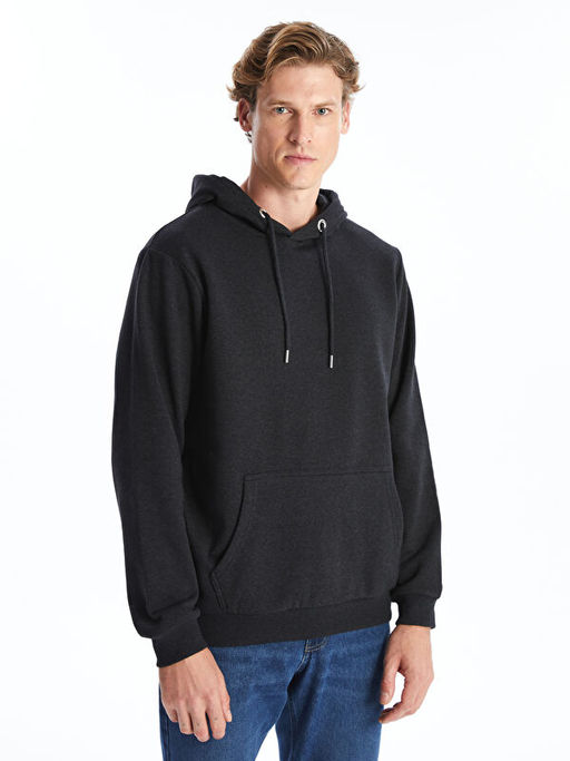 Uzun Kollu Bask?l? Erkek Kal?n Hoodie