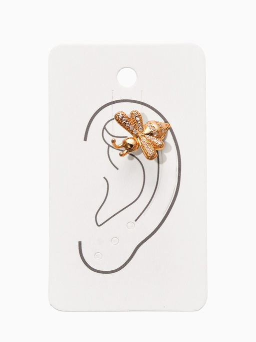 Серьга кафф «Пчела», цвет белый в золоте