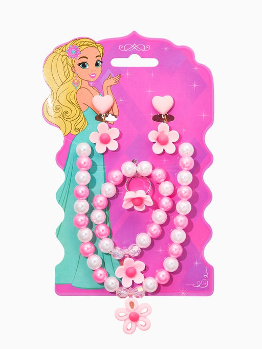 Набор детских украшений "Выбражулька" цветок, 4 предмета: клипсы, кольцо, бусы, браслет