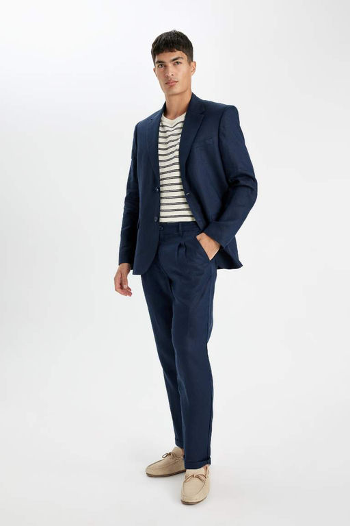 Укороченные льняные брюки с двойными штанинами - Defacto фото 2