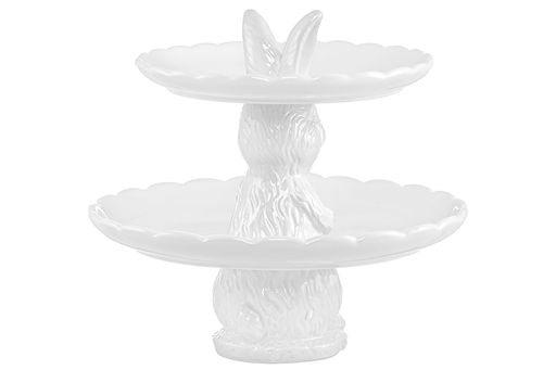 Блюдо-этажерка 2-х ярусная 25,5*25,5*23,5 см "Кролик" на ножке, фарфор