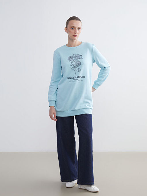 Bisiklet Yaka ?i?ekli Kad?n Sweatshirt Tunik