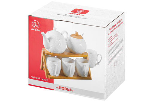 Набор - чайник + сахарница + 6 кружек Розы на бамбуковой подставке - Elan gallery фото 17