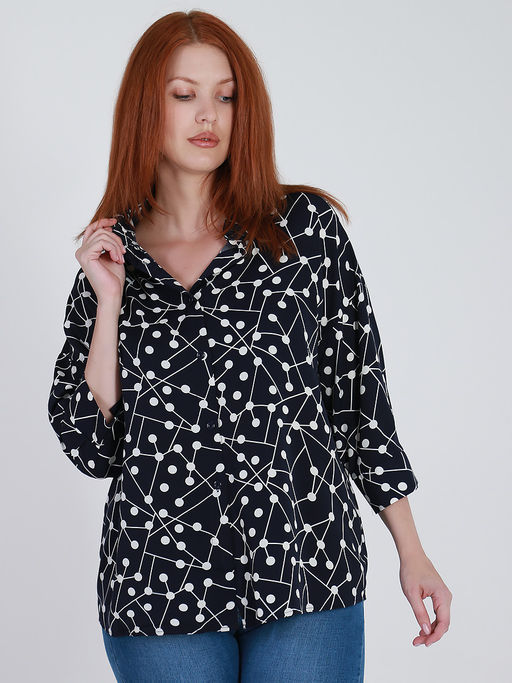 Рубашка темно-синяя в деловом стиле с рисунком - Almond фото 4