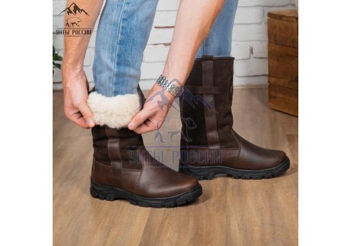 Сапоги Монголки натуральная кожа высокие коричневые, литая подошва