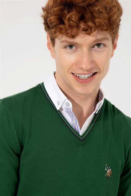 U. S. Polo Assn Мужской зеленый базовый трикотажный свитер с v-образным вырезом - U.s. polo assn фото 7