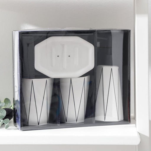 Аксессуары для ванной Локо, 4 предмета, дозатор для мыла 280 мл, мыльница, 2 стакана 250 мл, белые - Simaland фото 2