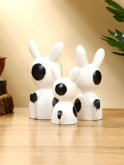 Набор сувенирный Зайки, h=14 см, h=12 см, h=9 см, дерево, бело-чёрный