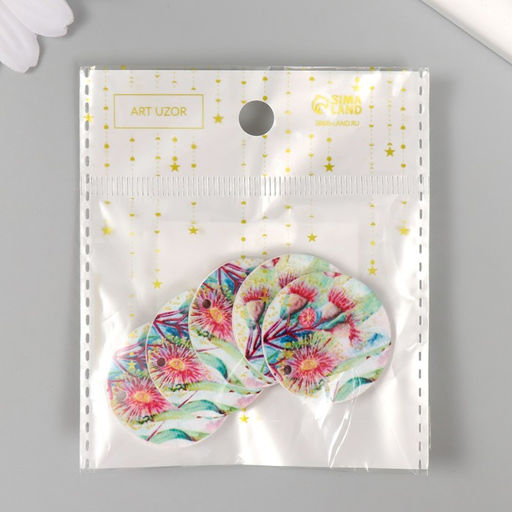 Цена за 5 шт. Декор для творчества дерево Круг. Цветущий чертополох, d=3 см