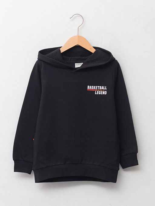 Kap??onlu Bask?l? Uzun Kollu Erkek ?ocuk Sweatshirt