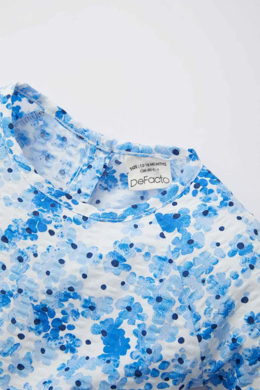 Текстурированное платье из хлопка с длинными рукавами и цветочным принтом для маленьких девочек - Defacto фото 4