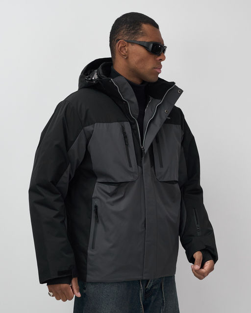 Горнолыжная куртка мужская зимняя темно-серого цвета 7616TC