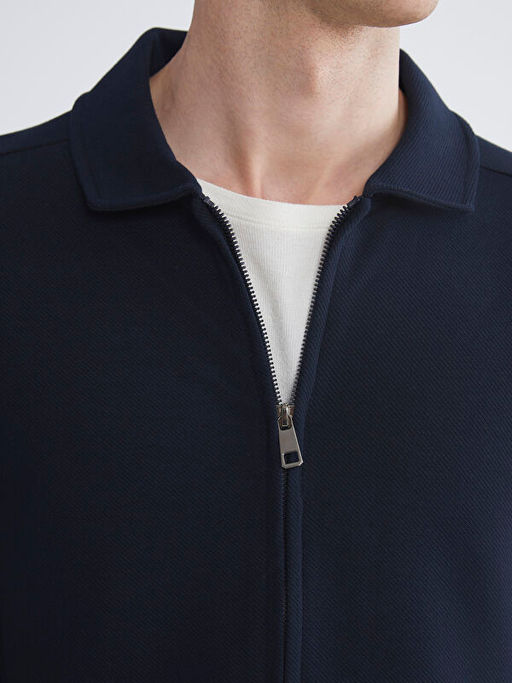 Standart Kal?p Polo Yaka Erkek Fermuarl? Sweatshirt