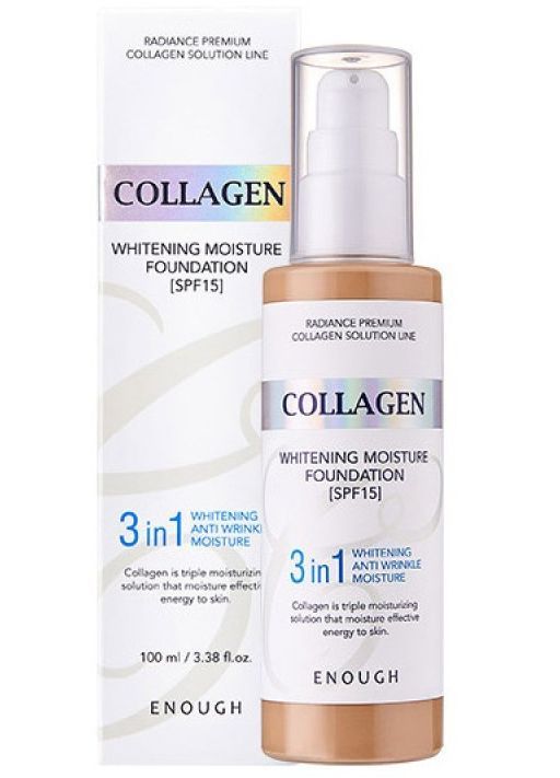 №21  Тональная основа Enough W Collagen Whitening Foundation SPF15(100 мл)21 тон  фото 2