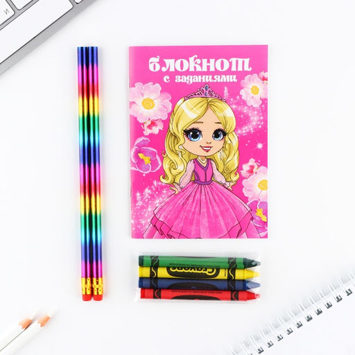 Цена за 2 шт. Подарочный набор «С 8 марта», блокнот А6, карандаши (2 шт.) и восковые мелки (4 шт.)
