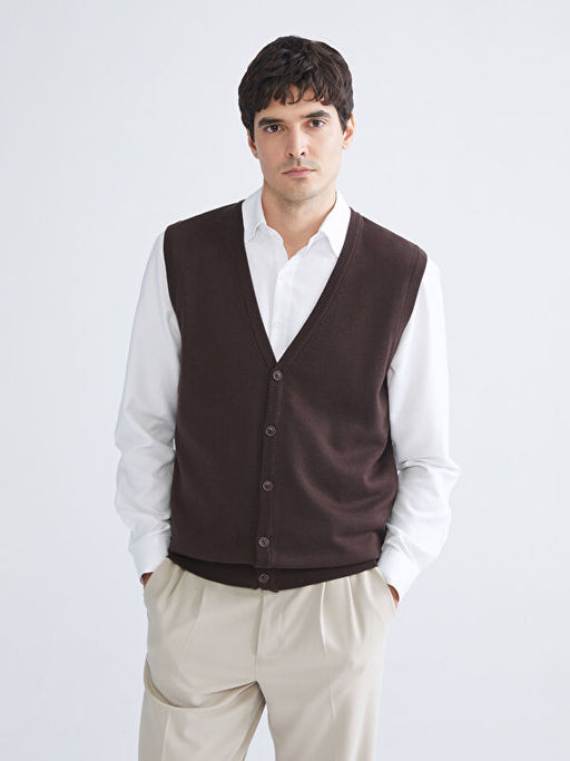 Standart Kal?p V Yaka Erkek Triko Yelek