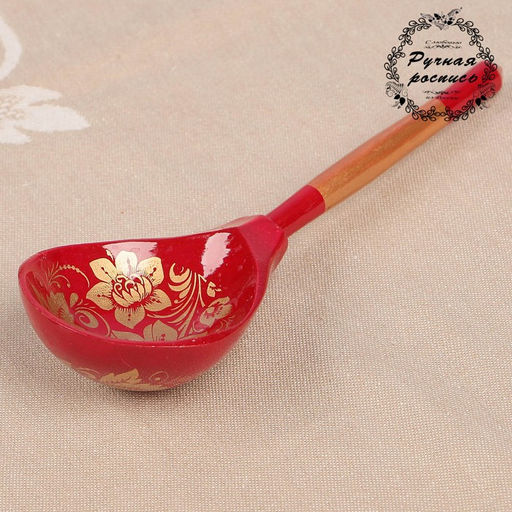 Цена за 10 шт. Ложка деревянная «Золотая кудрина», полубаская, 19×6 см, МИКС