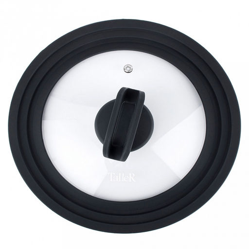 Крышка стеклянная д20-22-24см, универсальная, жаропрочное стекло, силиконовый обод с отверстиями для паровыпуска, силиконовая ручка, TalleR (Китай) - Домашняя мода фото 2