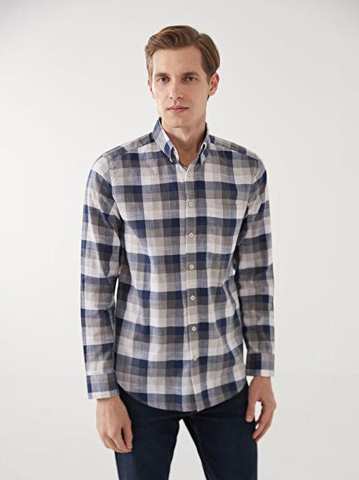 Regular Fit Uzun Kollu Ekose Poplin Erkek G?mlek