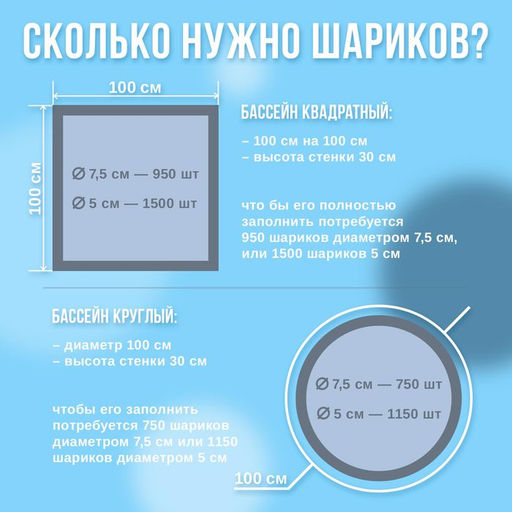 Шарики для сухого бассейна, 100 штук, цвета: светло-голубой, серебро, белый перламутр, прозрачный, диаметр шара — 7,5 см